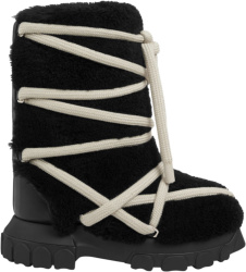 Black Shearling Megalace 'Tractor' Boots
