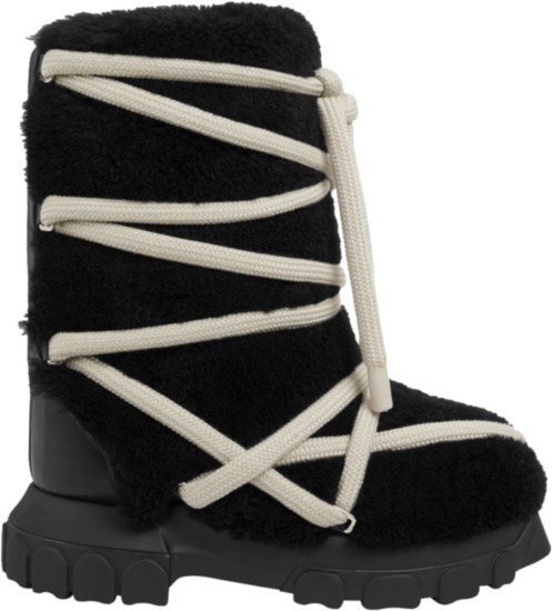 Rick Owens Black Shearling Megalace Tractor Boots