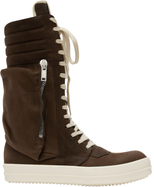Rick Owens Brown Suede And White Leather Geobasket Sneakers