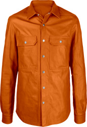 Rick Owens Burnt Orange Leather Snap Shirt