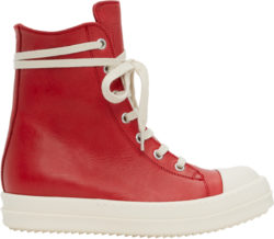 Rick Owens Cardinal Red Leather High Top Sneakers