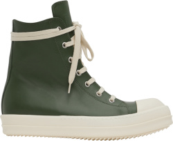 Rick Owens Dark Moss Green Leather High Top Sneakers