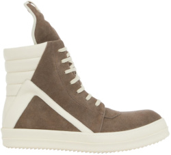 Rick Owens Dust Brown Suede And White Leather Geobasket Sneakers