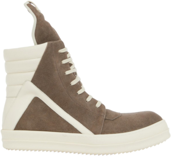 Rick Owens Dust Brown Suede And White Leather Geobasket Sneakers