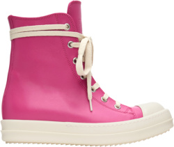Rick Owens Hot Pink Leather High Top Sneakers