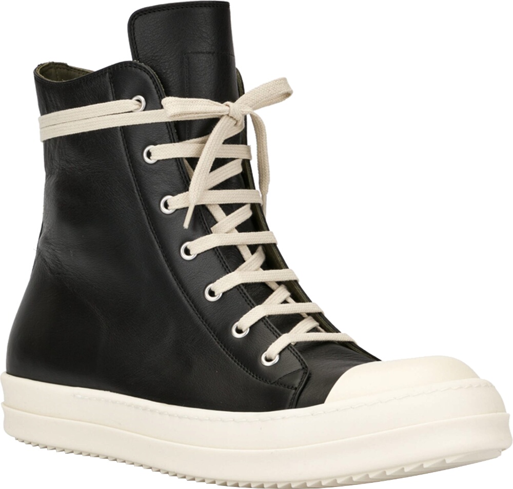 Rick Owens Black Leather Hi-Top Sneakers | Incorporated Style