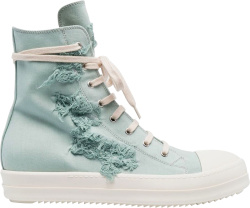 Rick Owens Light Blue Distressed High Top Canvas Sneakers