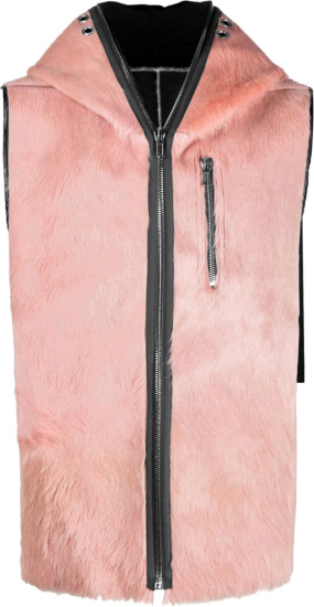 Rick Owens Pink Faux Fur Hooded Vest
