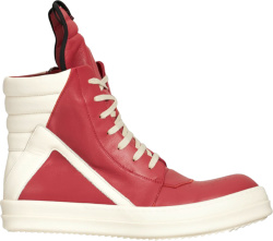 Rick Owens Red And White High Top Geobasket Sneakers