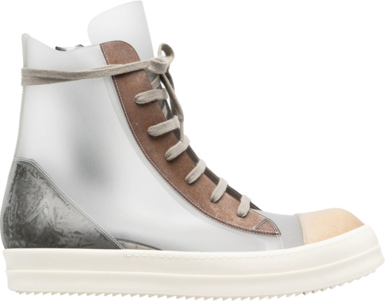 Rick Owens Silver Brown And Biege High Top Chunky Sneakers