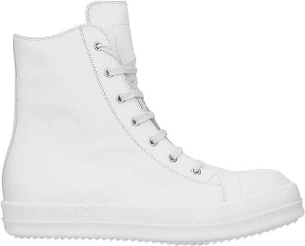 Rick Owens White Leather High Top Strobe Sneakers