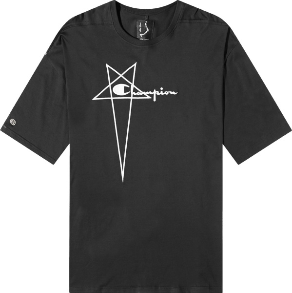 Rick Owens X Champion Black Oversized Pentagram Logo T Shirt