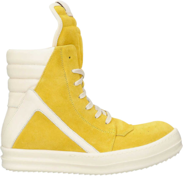 Rick Owens Yellow Suede And White Leather Geobasket Sneakers