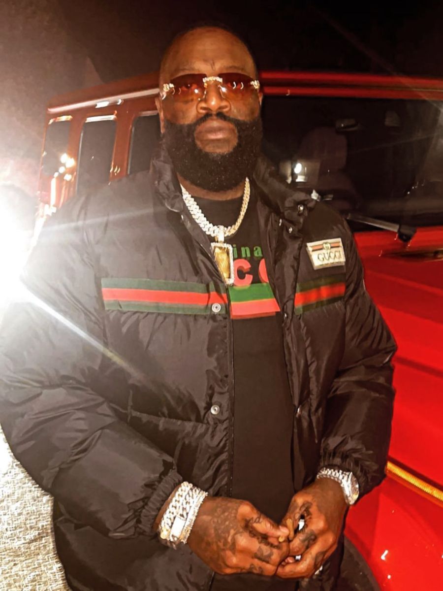 Rick Ross Wearing an All Black Gucci Jacket & Tee 'Fit