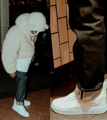 Roddy Ricch Wearing A Moncler Shearling Puffer With Nike X Louis Vuitton Air Force 1 White Sneakers