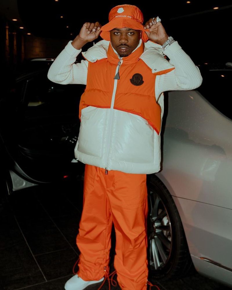 Roddy Ricch Wearing an All Orange Moncler Genius Fit
