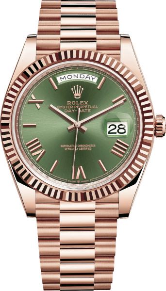 Rolex Everose Gold And Green Day Date Watch 228235