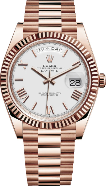 Rolex Everose Gold And White Dial M228235 0032 Day Date Watch