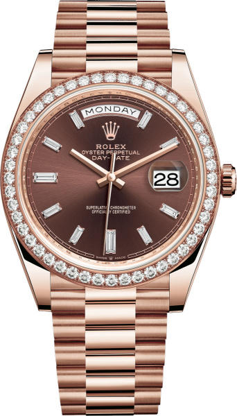 Rolex Rose Gold Diamond Bezel And Brown Diamond Face Day Date