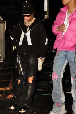 Rylo Rodriguez Wearing A Rick Owens Balaclava Balenciaga Zip Hoodie Black Jeans And Black Boots