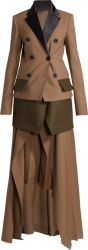 Sacai Brown Double Breasted Layered Long Jacket Dress