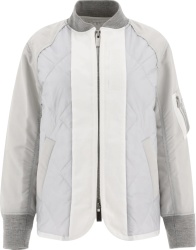 White Quilted Side-Zip Bomber Jacket