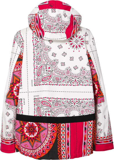 Sacai White And Red Bandana Print Double Zip Windbreaker Jacket