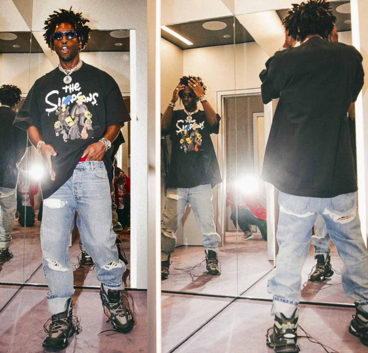 SAINt JHN Wearing a Simpsons Tee With Balenciaga Jeans & Hiking Boots