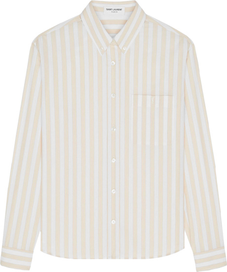Saint Laurent Beige And White Vertical Stripe Shirt