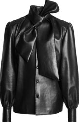 Black Leather Bow-Collar Shirt