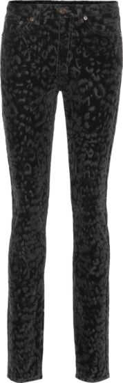 Saint Laurent Black Leopard Print Jeans