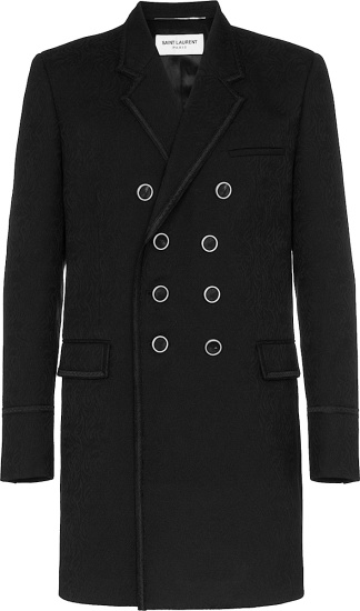Saint Laurent Black Paisley Double Breasted Coat