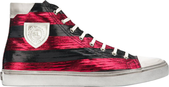 Saint Laurent Black Red Striped High Top Sneakers