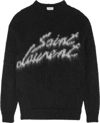 Saint Laurent Black Shaggy 1990s Logo Crewneck Sweater