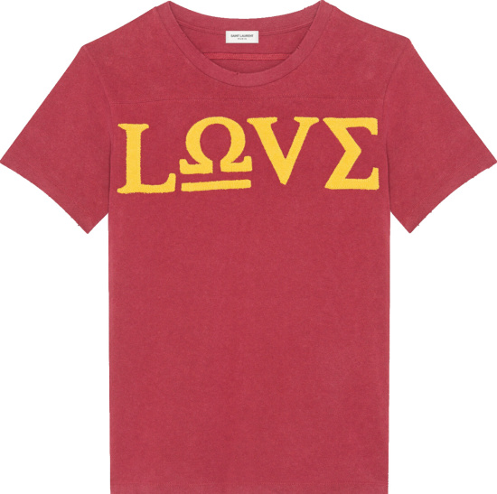 Saint Laurent Burgundy Love Greek Letter Patch T Shirt