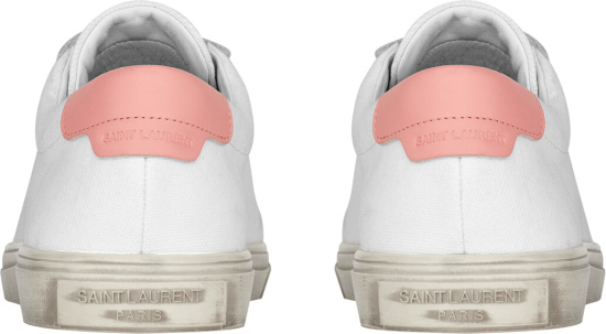 Saint Laurent White And Pink Low Top Canvas Sneakers