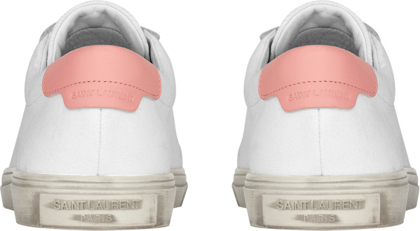 Saint Laurent White And Pink Low Top Canvas Sneakers