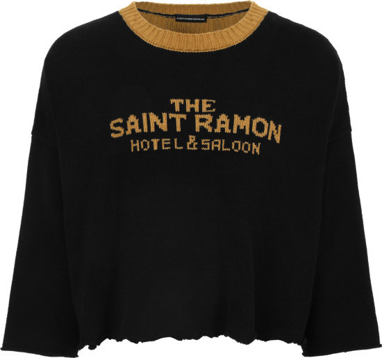 Saint Ramon Black And Gold Hotel Cropped Sweater