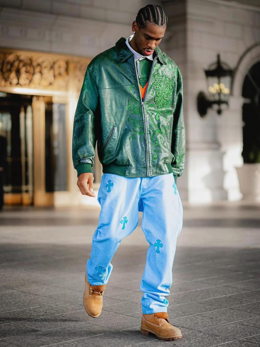 Shai: Green Leather Jacket, Light Blue Cross Jeans & Timberland Boots