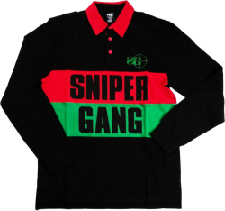 Sniper Gang Red Green Stripe Black Polo Shirt