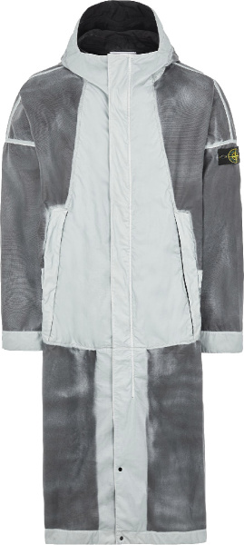 Stone Island Grey Colorblock Hooded Garment Dyed Coat