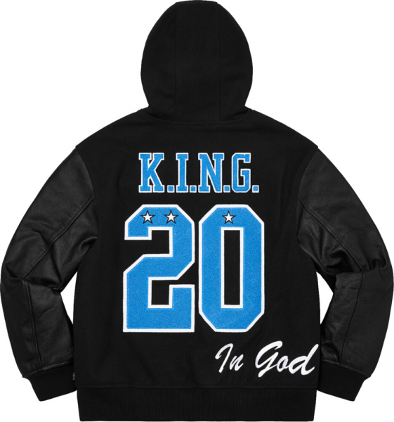 Supreme Black And Blue Hooded Varsity Jacket King 20