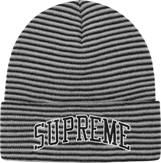 Supreme Black And Grey Striped Rainbow Knit Beanie Hat