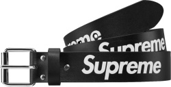 Supreme Black Leather Repeat Logo Belt