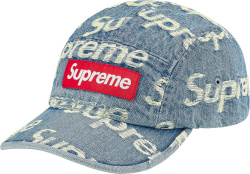 Supreme Blue Denim And Allover Frayed Logo Hat