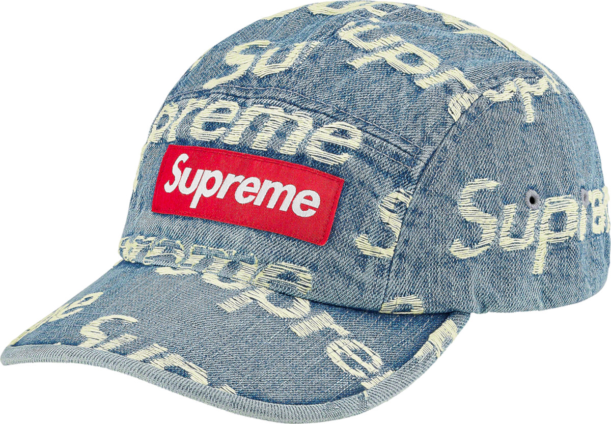 Supreme Blue Denim Frayed Logos Hat (SS21) | Incorporated Style