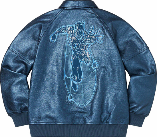Supreme Blue Leather Silver Surfer Jacket