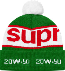 Supreme Green White And Red Pompom Beanie