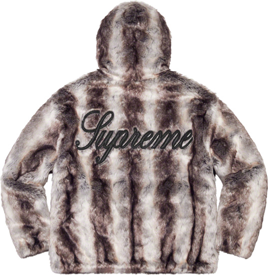 Supreme Grey Faux Fur Striped Reversible Hooded Jacket