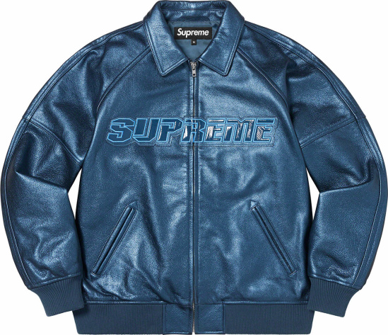 Supreme Metallic Blue Leather Logo Jacket Ss22